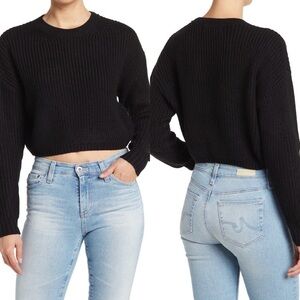 ELODIE NWT Crewneck Ribbed cozy soft chunky knit Cropped Sweater in black Medium